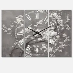 Designart White Cherry Blossoms I Multipanel Wall Clock