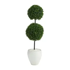 4ft. Boxwood Double Ball Topiary Tree in White Planter
