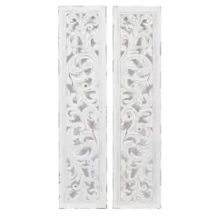 50" White Wood Traditional Abstract Wall Decor, 2ct.
