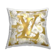 Stupell Industries Luxury Designer Drip Logo White Flowers Throw Pillow, 18" x 18"