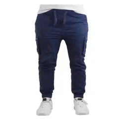 Galaxy by Harvic Slim Fit Cotton Stretch Twill Men's Cargo Joggers Navy