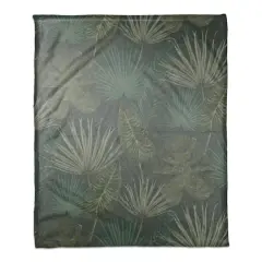 Tropical Palm Coral Fleece Blanket Gray