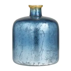 Blue Glass Coastal Vase, 12" x 10" x 10"