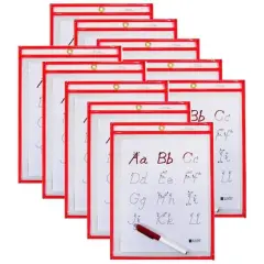 C-Line&reg; Neon Red Reusable Dry Erase Pocket Kit Study Aid