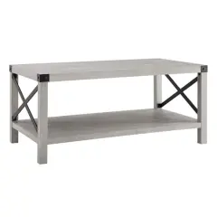 Stone Gray Metal X Rustic Wood Coffee Table