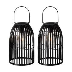 Glitzhome&reg; 9.75" Metal Woven Solar Powered Hanging Lantern, 2ct. Black