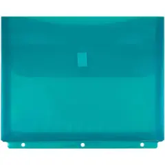 JAM Paper 9.5" x 11.5" Hook & Loop Closure 3-Hole Punch Plastic Envelopes, 12ct. Teal