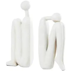 9" Polystone People Bookends Set White