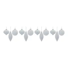Glitter Ribbed White Glass Ornament Set