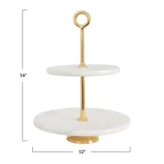 Hello Honey&reg; White Marble & Metal 2-Tier Tray