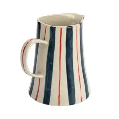Hello Honey&reg; 8" Hand-Painted Wax Relief Multicolor Striped Stoneware Pitcher