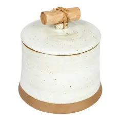 Hello Honey&reg; 5" Beige Reactive Glaze Round Stoneware Canister with Lid