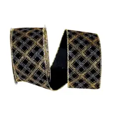 JAM Paper 2.5" x 10yd. Christmas Diamonds Velvet Glitter Lattice Wired Ribbon