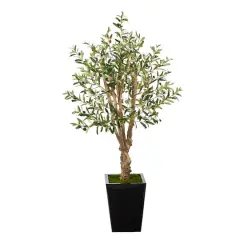4.5ft. Olive Artificial Tree in Black Metal Planter