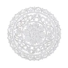 Habitat Etta 24" White Carved Floral Round Wall Art