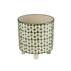 Hello Honey&reg; 8" Footed Stoneware Planter with Abstract Print Green