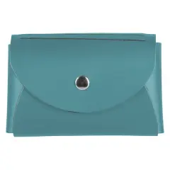 JAM Paper Italian Leather Business Card Holder Case with Round Flap Teal Blue