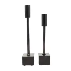 Black Aluminum Slim Candle Holder with Block Base Set