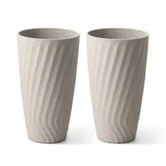 Glitzhome&reg; 24" Sand Beige Faux Terrazzo Wave Textured Ceramic Planters, 2ct.