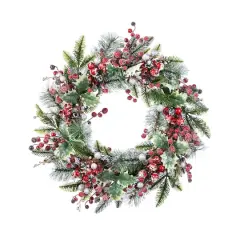 Glitzhome&reg; 24"D Christmas Red Pomegranate Berry & Holy Leaf Wreath