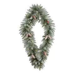 3ft. White LED Lights Geometric Diamond Christmas Frosted Wreath With Pinecones
