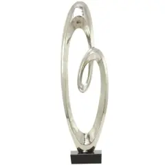 52" Aluminum Swirl Abstract Sculpture with Black Base Silver