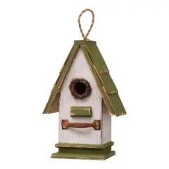 Glitzhome&reg; 11" Hanging Wood Green Roof Garden Decorative Birdhouse