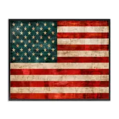 Stupell Industries US American Flag Rustic Pattern Framed Giclee Art Black