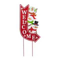 Glitzhome&reg; 35.75" Metal Christmas Snowmen Arrow Welcome Yard Stake