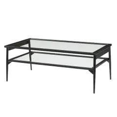 42" Black Two Tier Glass and Metal Coffee Table
