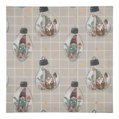 Gray & White Check Gnome Globe Pattern Cotton Twill Napkin