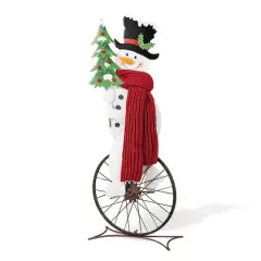 Glitzhome&reg; 32" Metal Snowman Riding Bike Porch D&eacute;cor