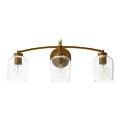 Hello Honey&reg; Robert Stevenson Lighting Adrian Metal & Clear Glass 3-Light Vanity Brushed Gold