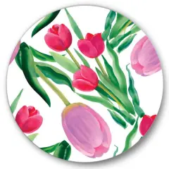 Designart - Blooming Beautiful Pink Tulips Flowers - Traditional Metal Circle Wall Art