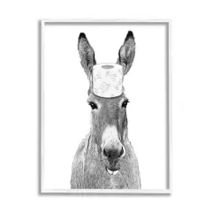 Stupell Industries Donkey Toilet Paper Funny Bathroom Framed Giclee Art White