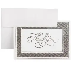JAM Paper 4.875" x 3.375" Bright White with Silver Border Thank You Cards & Envelopes Set
