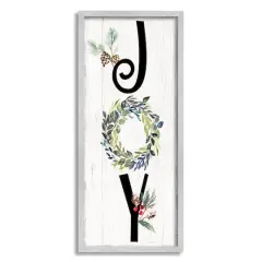 Stupell Industries Joy Seasonal Botanical Wreath Framed Giclee Art Gray