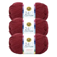3 Pack Lion Brand&reg; 24/7 Cotton&reg; Yarn Burgundy