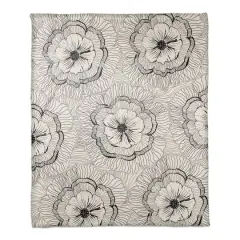 Gray Floral Fleece Throw Blanket