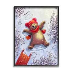 Stupell Industries Bear Cub Snow Angel Sled Framed Giclee Art Black