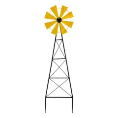 Glitzhome&reg; 3.5ft Yellow Metal Wind Spinner Yard Stake