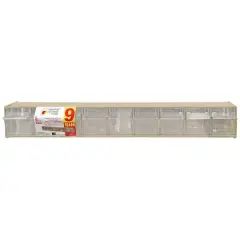 Quantum Storage Systems&reg; 3.125" x 23.625" Ivory 9 Compartment Storage Box with Clear Tip Out Bins