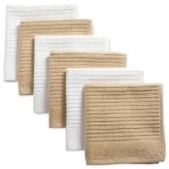 DII&reg; Ribbed Terry Dishcloths, 6ct. Pebble/White