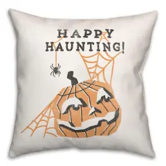 Mid Mod Pumpkin Happy Haunting Spun Poly Throw Pillow