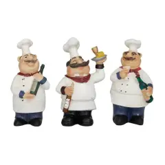 White Polystone Traditional Chef Sculpture, Set of 3" 5" x 3" x 2"