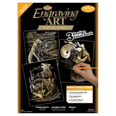 Royal & Langnickel&reg; Engraving Art&trade; Grizzly Bears, Ram & Wolves Gold Foil Value Pack Kit
