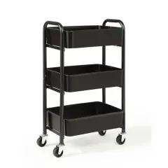SunnyPoint Compact 3-Tier Metal Rolling Cart Black