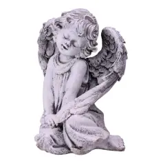 9.5" Heavenly Gardens Gray Sitting Cherub Angel Outdoor Garden Statue