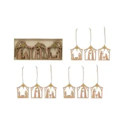 Hello Honey&reg; 9ct. Wood Nativity Ornaments with Gold Glitter Star