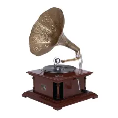 Brown Wood and Metal Vintage Gramophone, 28" x 18" x 16"
